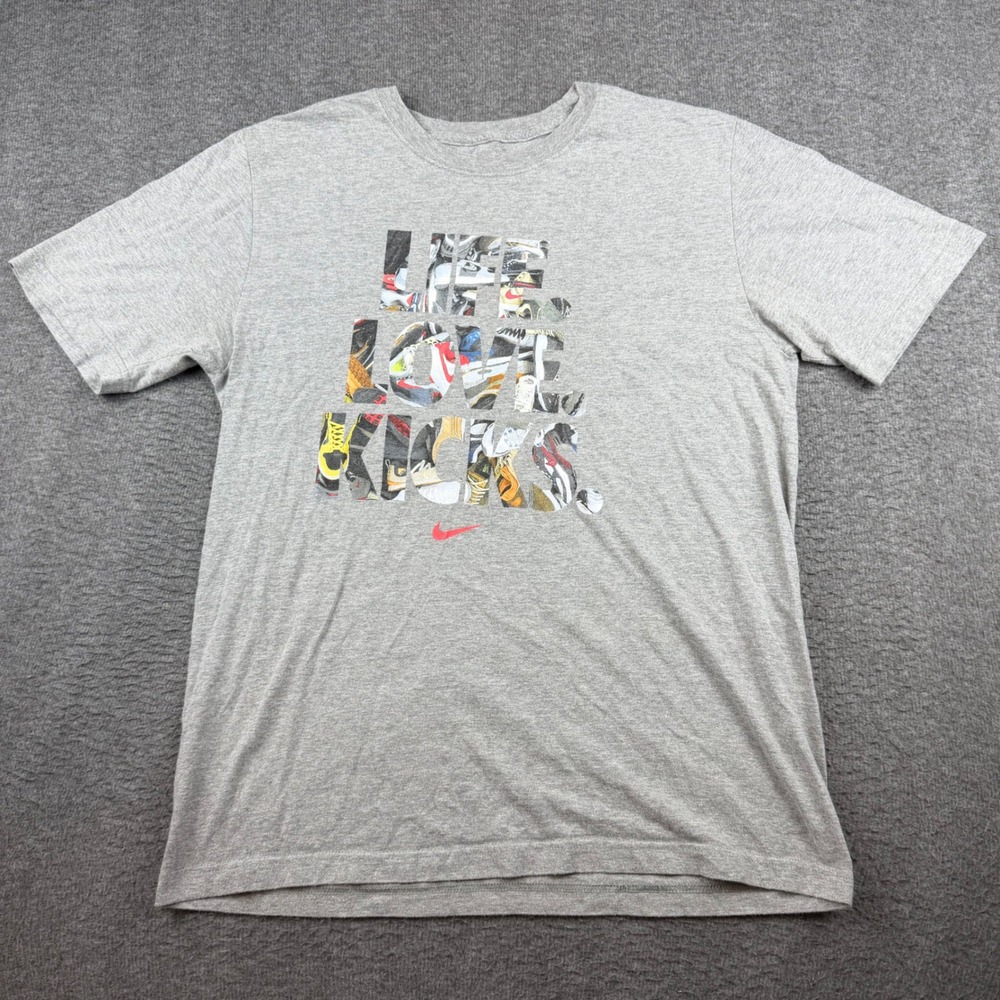 Nike‎ Graphic Tee Men's Medium Gray Life Love Kicks Sneaker Collage Shirt